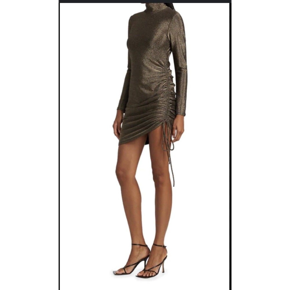 N:Philanthropy Demetra Mini Dress Metallic Gold Black Sparkle Long Sleeve Size L